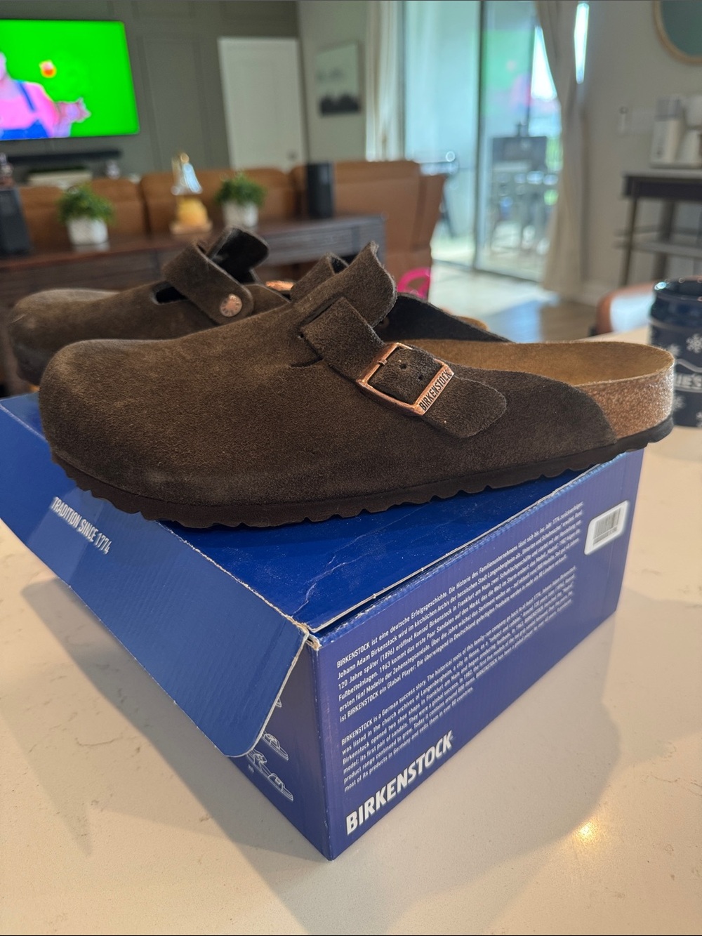Birkenstock Boston Suede Clog - Brown with Rose Gold Buckle